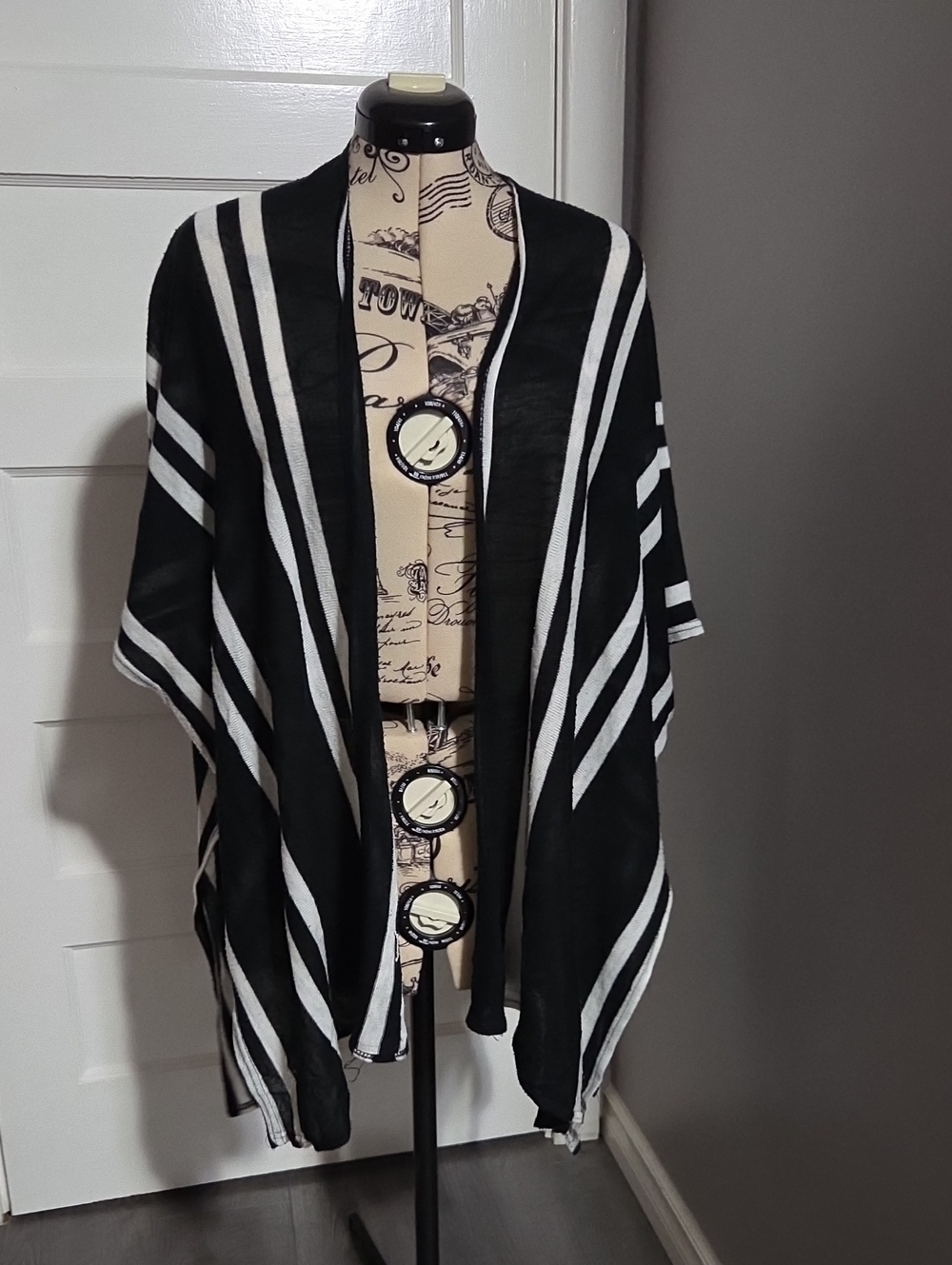 Kismet Black and White Striped Kimono